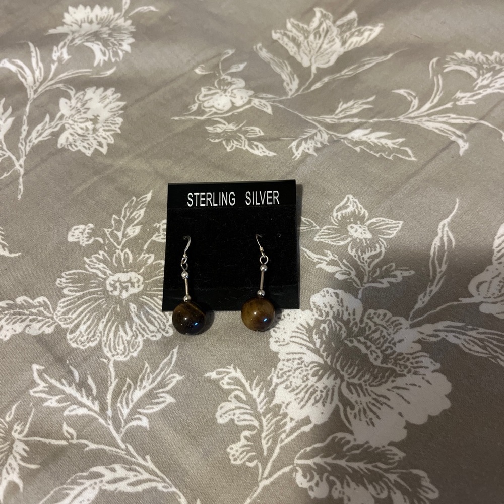 Cute Sterling Silver Tigers Eye New Handmade Dangling Earring.